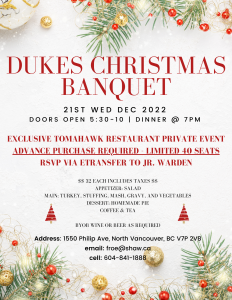 Dukes Christmas Banquet @ Tomahawk Restaurant